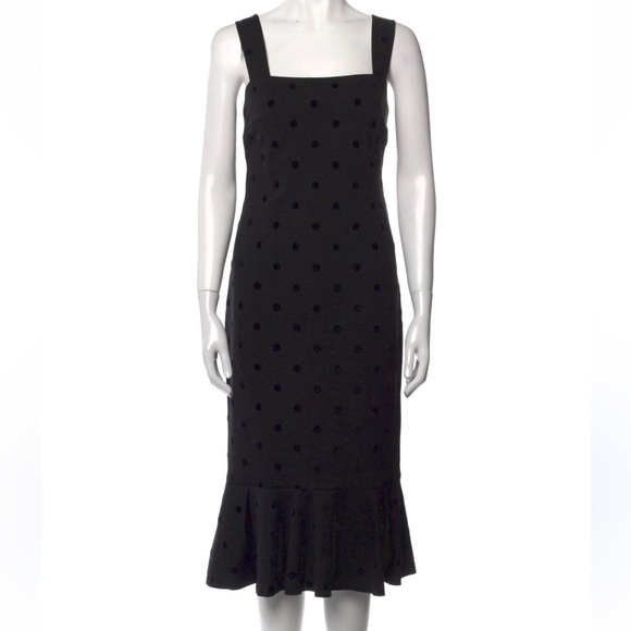 Akris Punto Dresses & Skirts - Akris Punto Polka Dot Print Midi Length Dress size 10 zipper bottom ruffle black